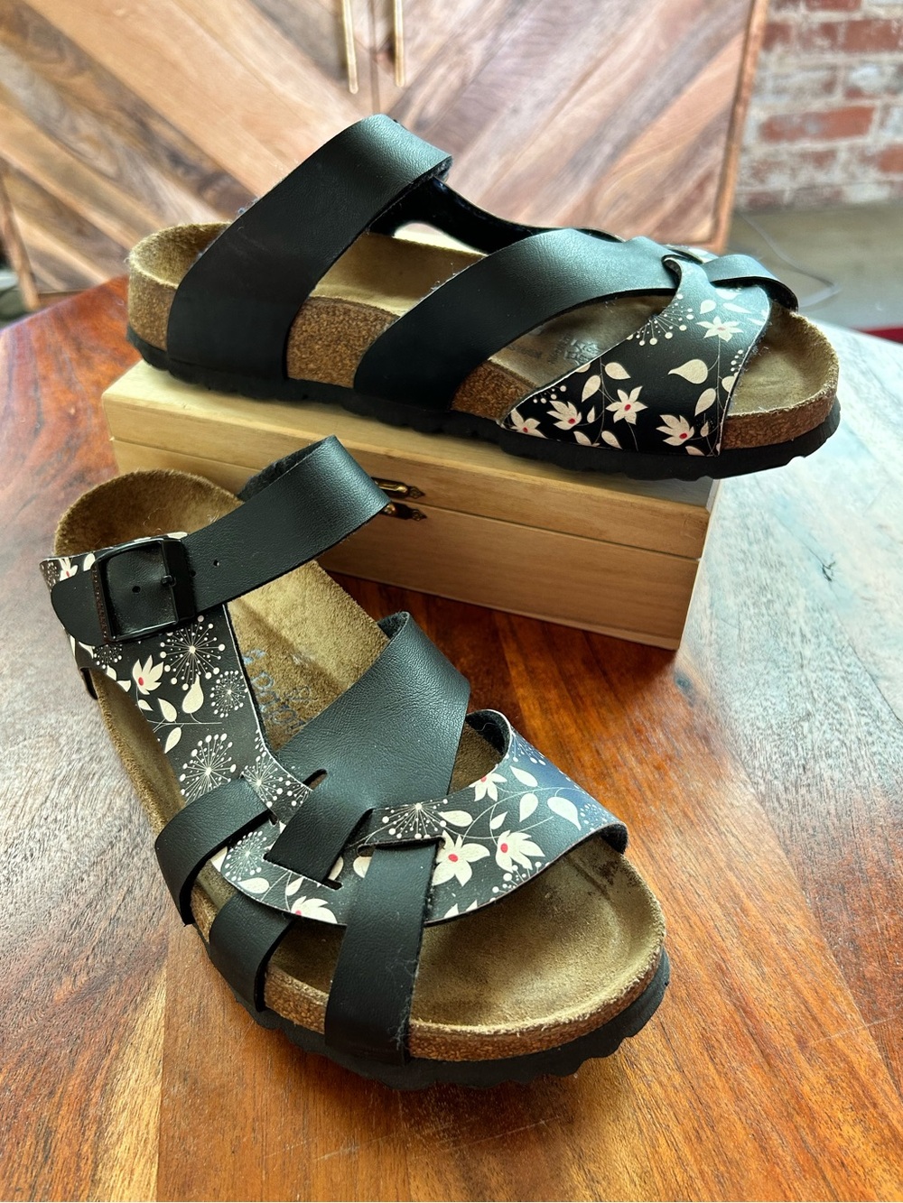 Birkenstock Papillio Pisa Sandals Black Floral - Size EU39